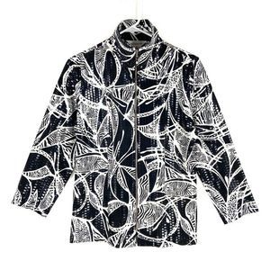 Misook Jacket Black White Abstract Zip Stretch S